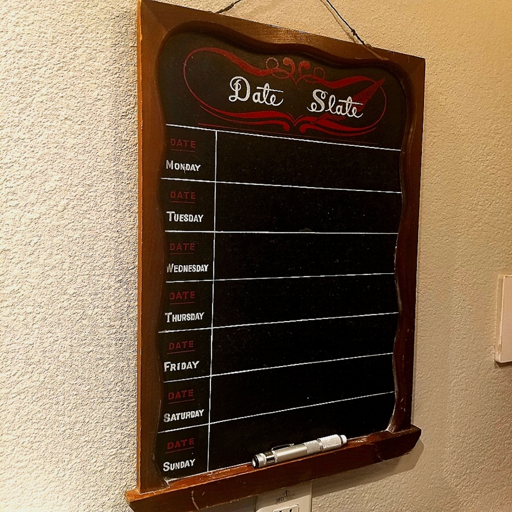 Vintage "Date Slate" Red Script Chalkboard Calendar 🎁 Holiday Cheer 🎁